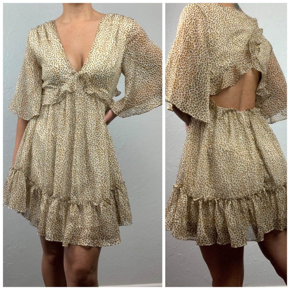 Saints + Secrets leopard baby doll mini dress Sm